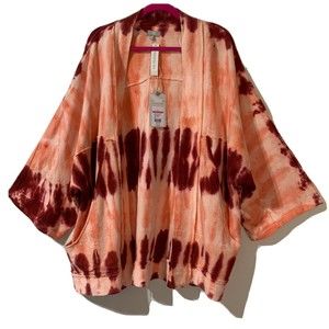 True Craft Open Front Kimono Women’s Tie Dye Cardigan Jacket Size L Pockets NWT